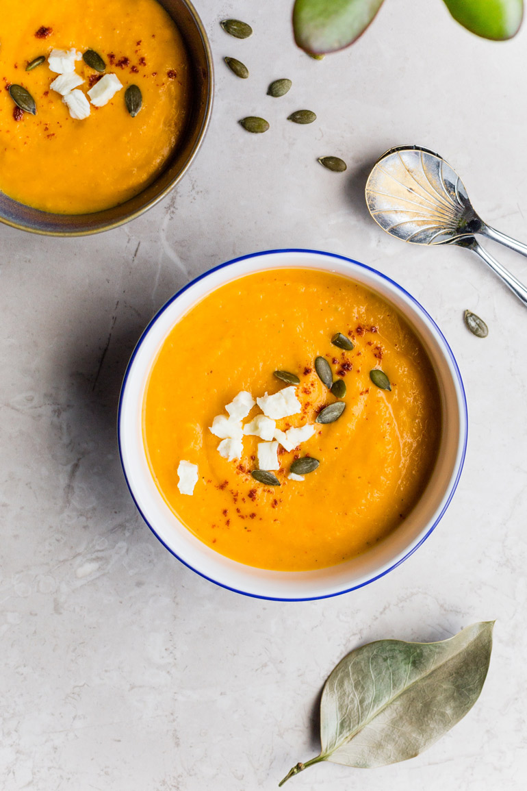 Butternut squash soup - self-care tips for the fall season: enjoy delicious foods.