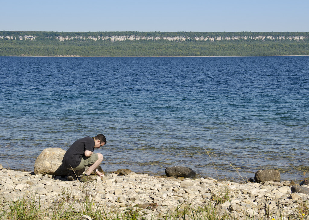 Checking out rocks at Colpoys Bay near Owen Sound