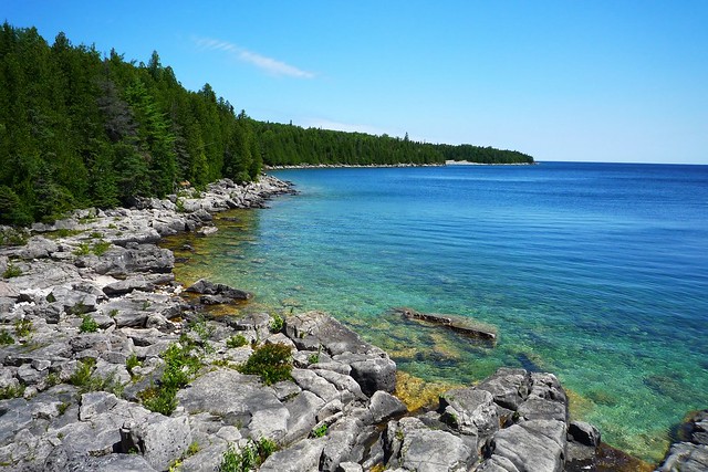 Exploring the rocky shoreline at Little Dunks Bay while visiting Bruce Peninsula National Park. 
