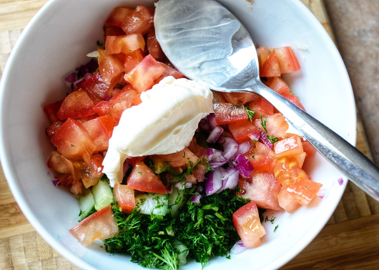 Fresh Tomato and Cucumber Chopped Salad With Dill