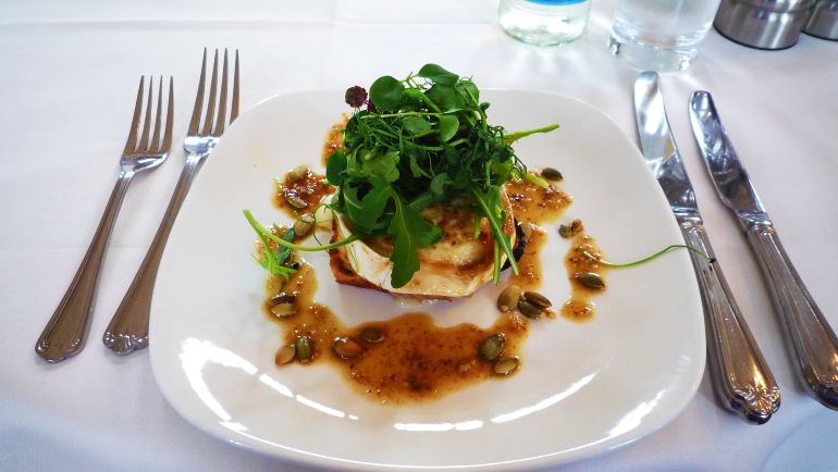 Salad appetizer at the Pump Room, Bath Spa, UK- Splurging on fine dining while travelling. 