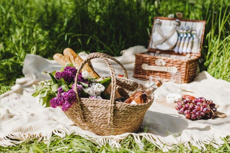 Picnic in a park with no people - Spring self-care ideas.