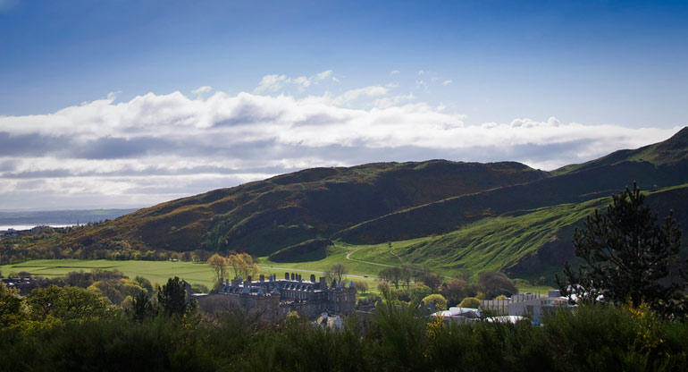 A view from Calton Hill - looking at the Holyrood Abbey ruins and Holyrood Palace in Edinburgh